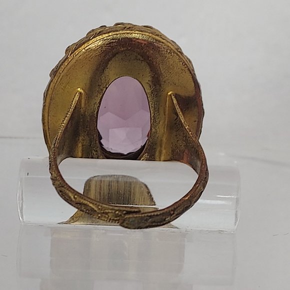 Victorian Brass Deep Purple colored Rhinestone Ring - Picture 3 of 13
